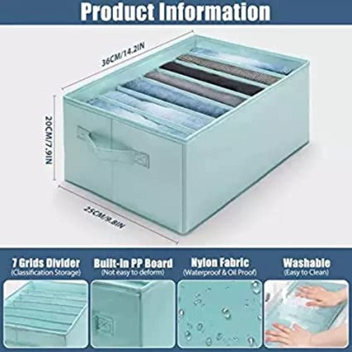 2pcs Clothes Drawer Organiser, Foldable 7 Grids Wardrobe Organisers, For Pants, Jeans, Joggers, Trousers, Sweaters, Cardigans (36*25*20cm)