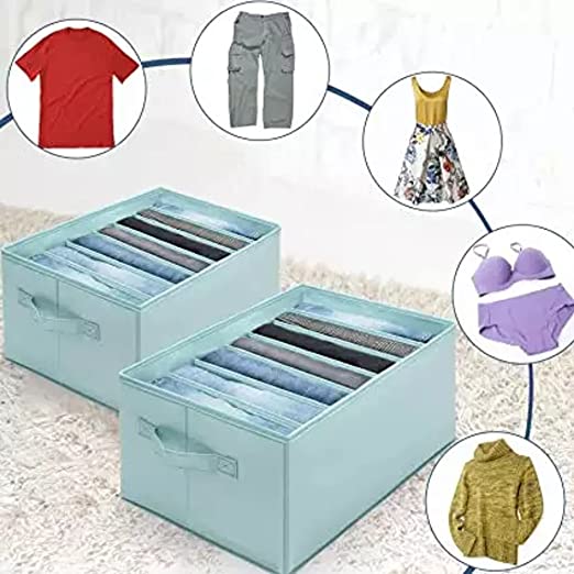 2pcs Clothes Drawer Organiser, Foldable 7 Grids Wardrobe Organisers, For Pants, Jeans, Joggers, Trousers, Sweaters, Cardigans (36*25*20cm)