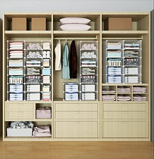 Stackable Wardrobe Shelves, Wardrobe Organiser, Wardrobe Storage Organiser, Wardrobe Closet Organiser, Closet Organiser (2 Column 4 Layers)